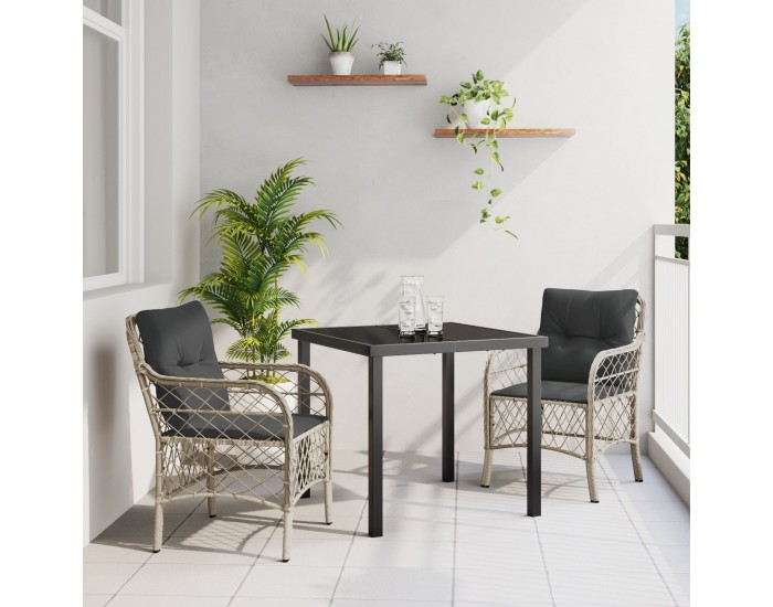 Sonata H 3 Часова Градинска Трапезария с Възглавници Светлосив Поли Ратан