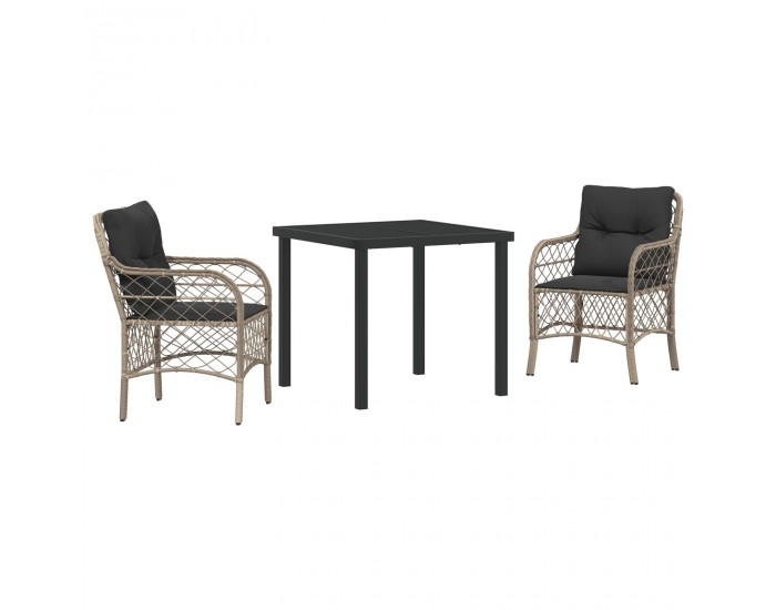 Sonata H 3 Часова Градинска Трапезария с Възглавници Светлосив Поли Ратан