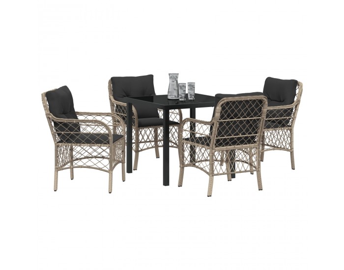 Sonata H 5 Часова Комплект Градинска Трапеза с Възглавници Светло Сив Полиратан