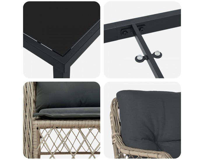 Sonata H 5 Часова Комплект Градинска Трапеза с Възглавници Светло Сив Полиратан