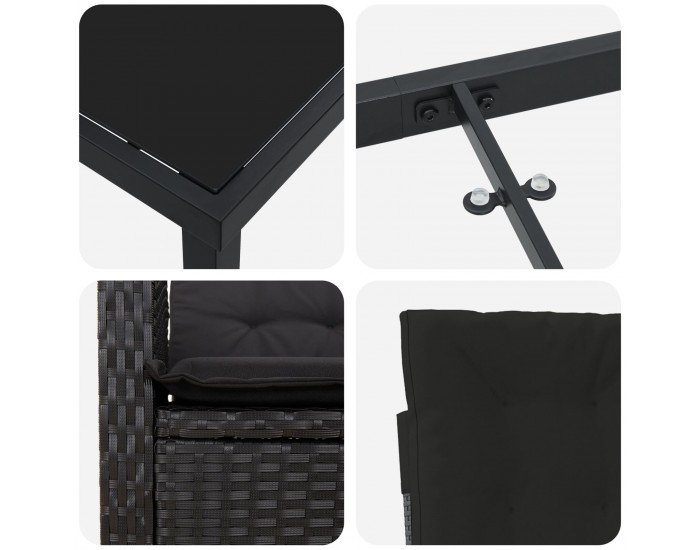 Sonata H 3-Членен Комплект За Обяд В Градината С Възглавници Черен Полимерен Ратан