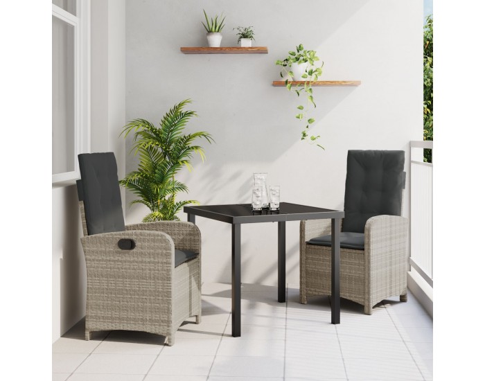 Sonata H 3 Членен комплект за хранене за градина с възглавници в светлосив поли ротан