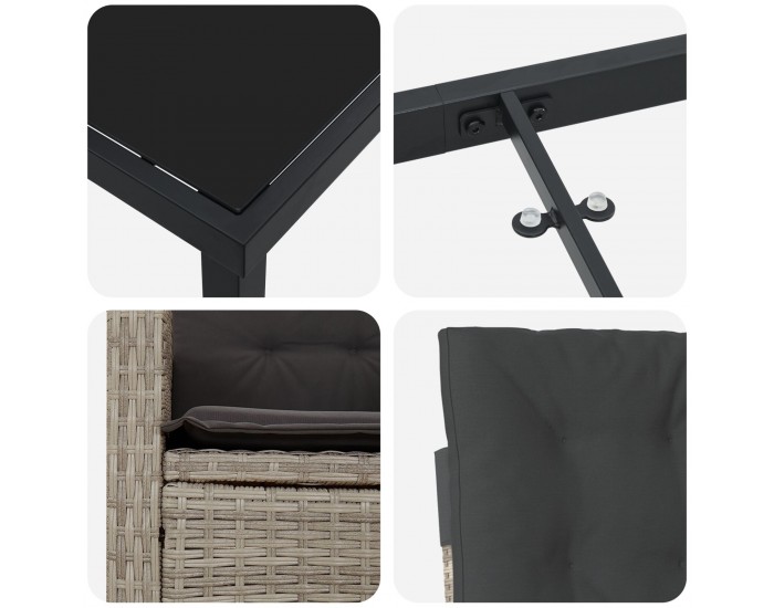 Sonata H 3 Членен комплект за хранене за градина с възглавници в светлосив поли ротан