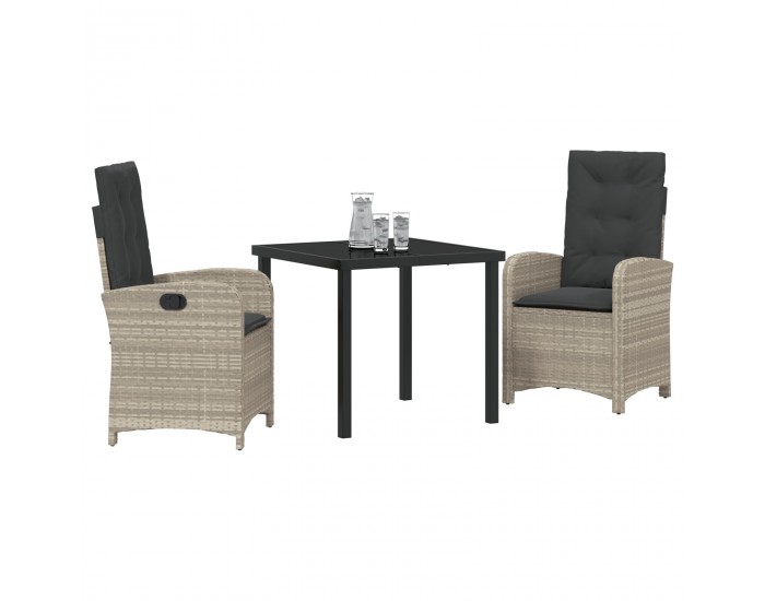 Sonata H 3 Членен комплект за хранене за градина с възглавници в светлосив поли ротан