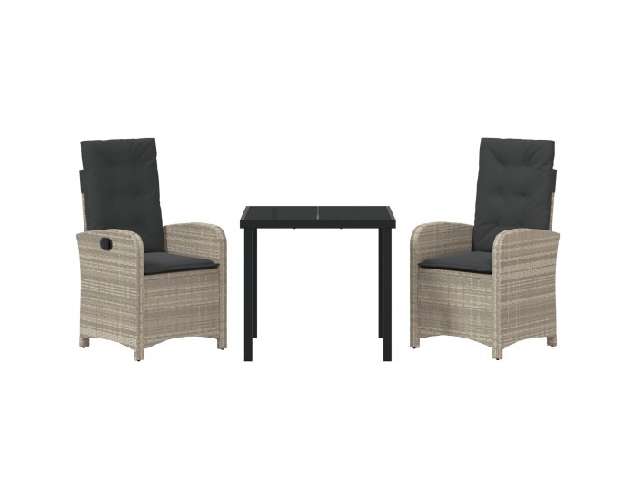 Sonata H 3 Членен комплект за хранене за градина с възглавници в светлосив поли ротан