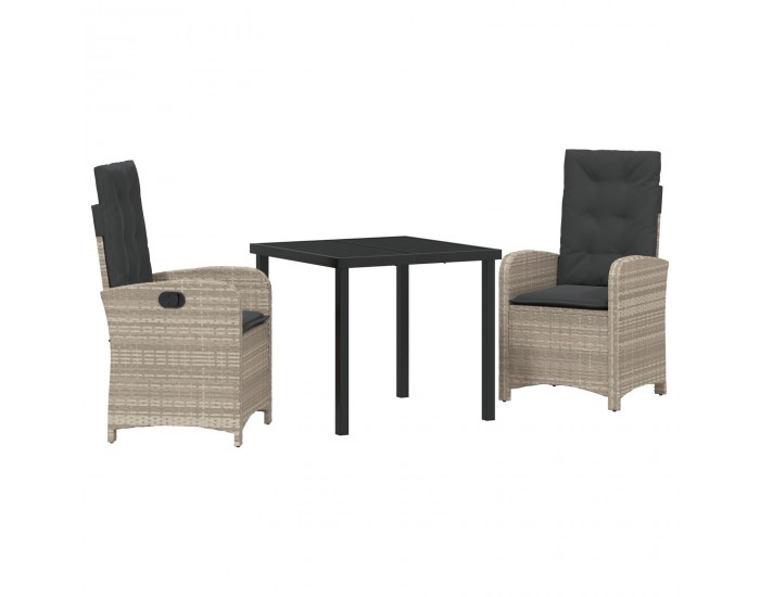 Sonata H 3 Членен комплект за хранене за градина с възглавници в светлосив поли ротан