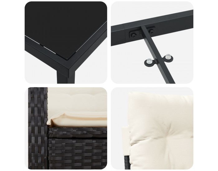 Sonata H 5 Часов Комплект Градинска Трапеза с Възглавници Черен Полирана ратан