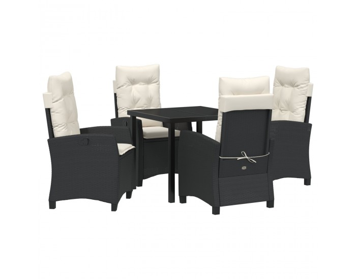 Sonata H 5 Часов Комплект Градинска Трапеза с Възглавници Черен Полирана ратан