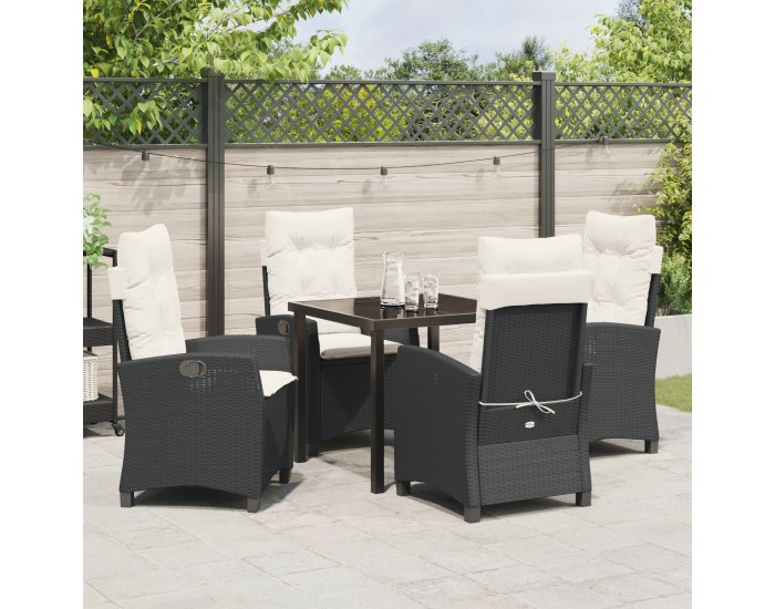 Sonata H 5 Часов Комплект Градинска Трапеза с Възглавници Черен Полирана ратан