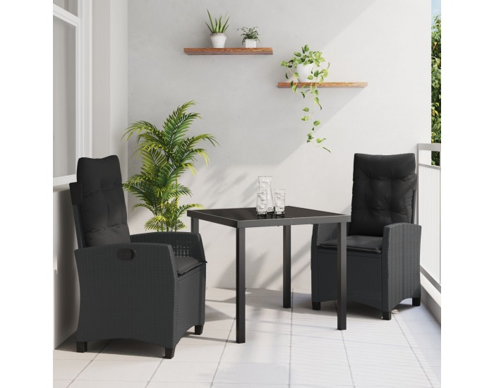 Sonata H 3-частен комплект за хранене в градината с възглавници черен поли ратан