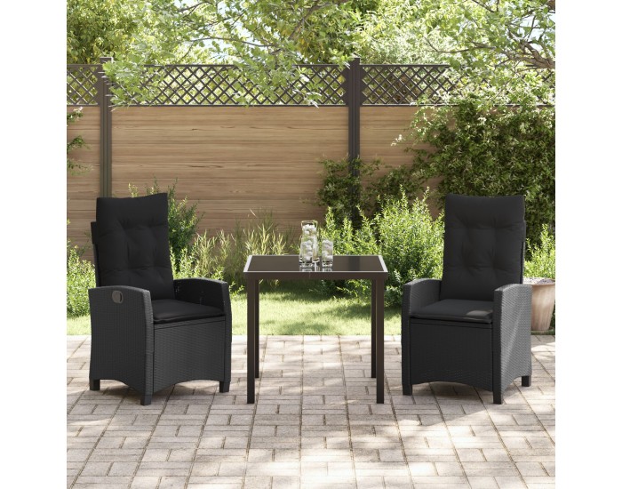 Sonata H 3-частен комплект за хранене в градината с възглавници черен поли ратан