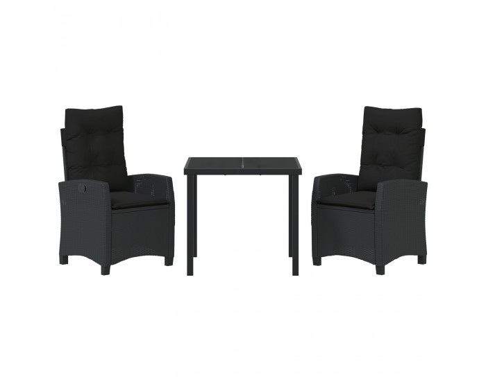 Sonata H 3-частен комплект за хранене в градината с възглавници черен поли ратан