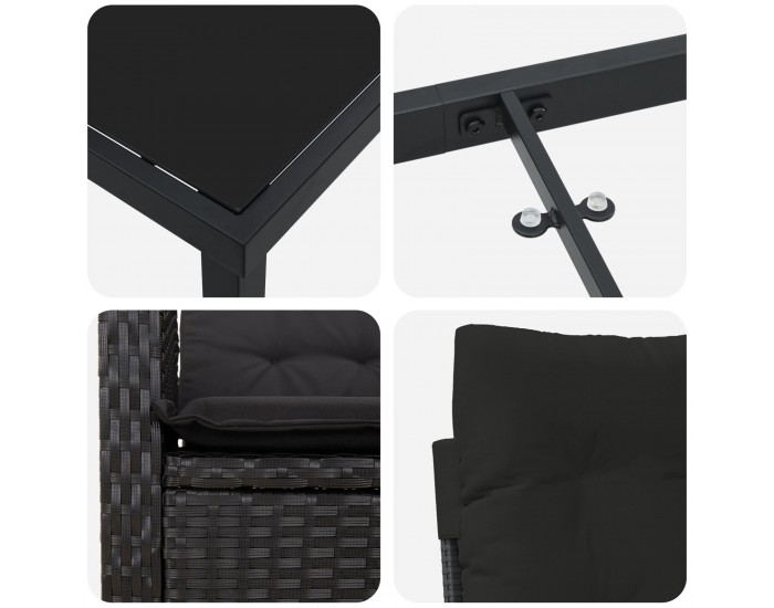 Sonata H 3-частен комплект за хранене в градината с възглавници черен поли ратан