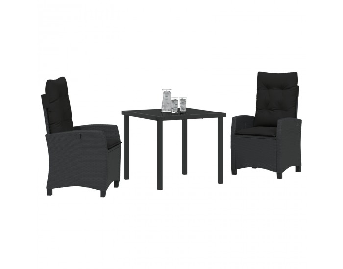 Sonata H 3-частен комплект за хранене в градината с възглавници черен поли ратан