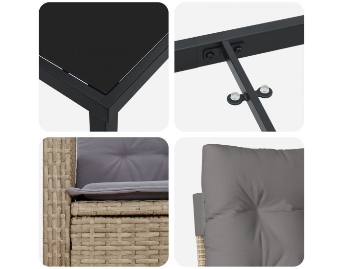 Sonata H 5 Членен комплект за градинска трапезария с възглавници, Бежов полиротан