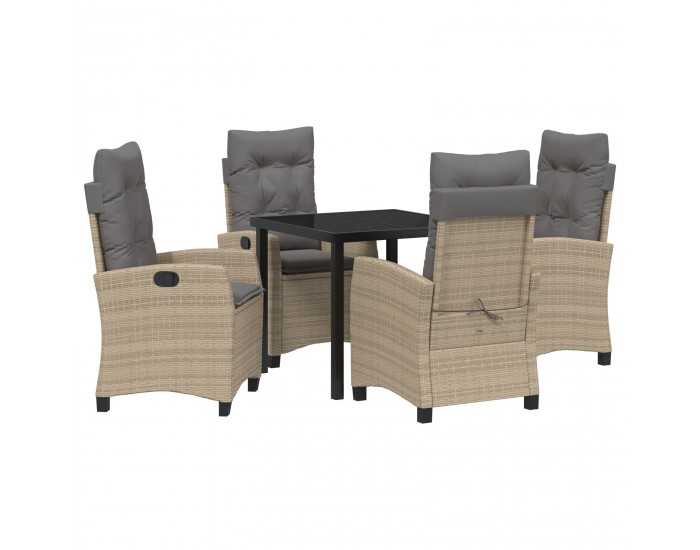 Sonata H 5 Членен комплект за градинска трапезария с възглавници, Бежов полиротан