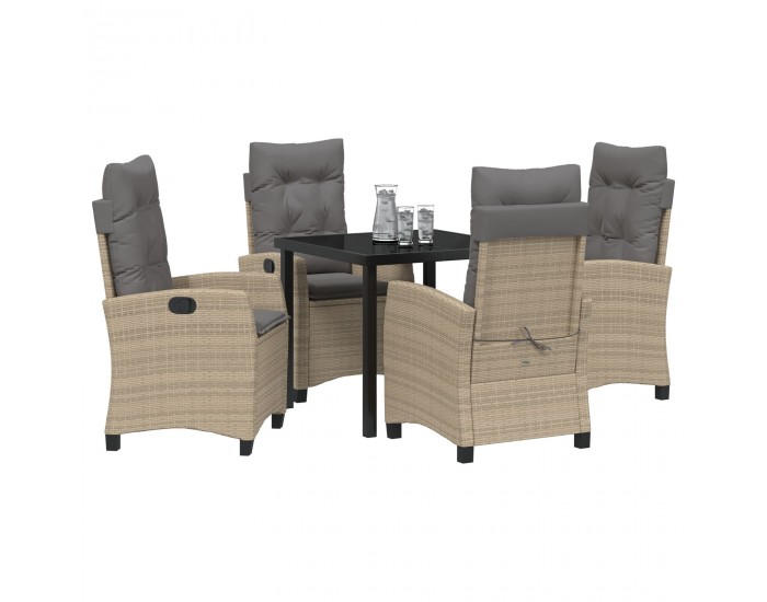 Sonata H 5 Членен комплект за градинска трапезария с възглавници, Бежов полиротан