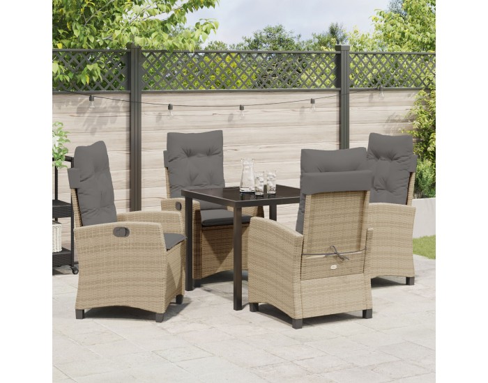 Sonata H 5 Членен комплект за градинска трапезария с възглавници, Бежов полиротан