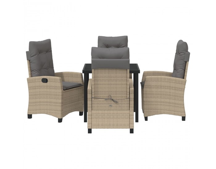 Sonata H 5 Членен комплект за градинска трапезария с възглавници, Бежов полиротан