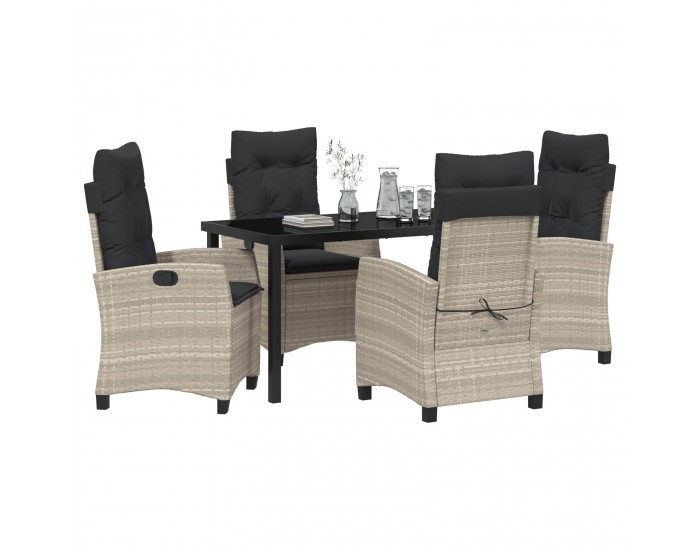 Sonata H 5-членен градински комплект за хранене с възглавници Светло сиво полирата