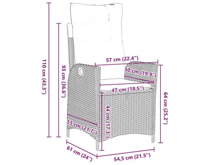 Sonata H 3 части градински комплект с възглавници черен поли ратан