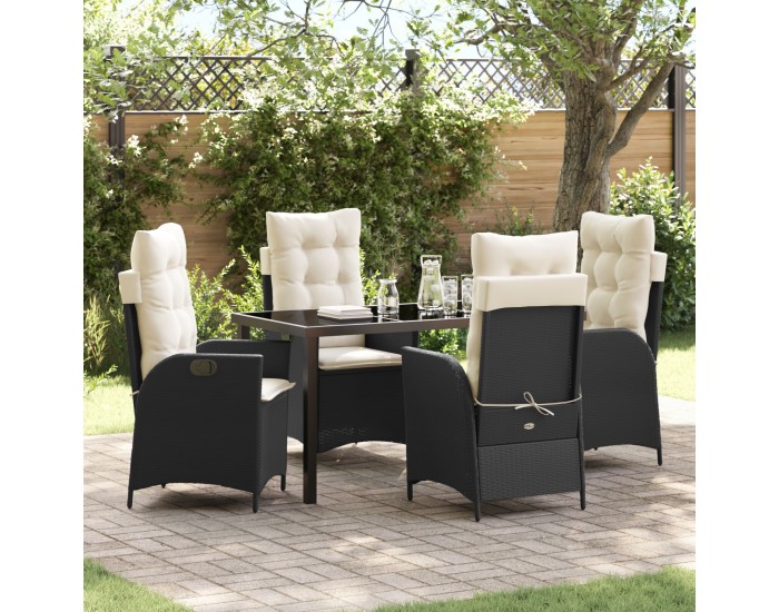 Sonata H 5 Часов комплект градински мебели с възглавници Черен Poly Rattan