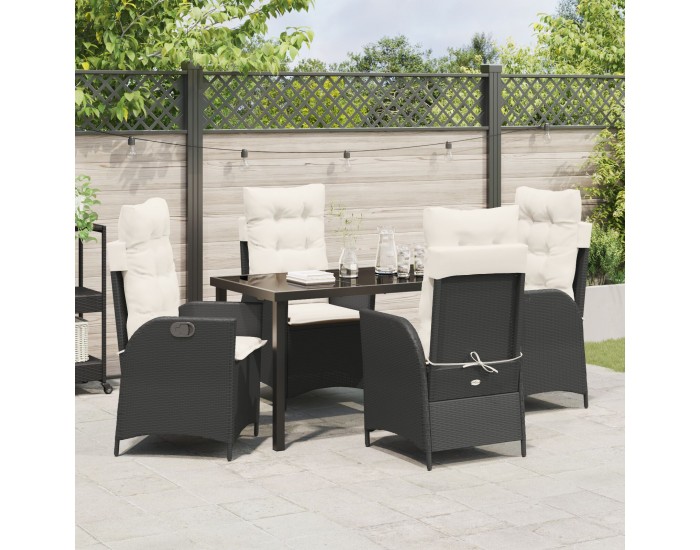 Sonata H 5 Часов комплект градински мебели с възглавници Черен Poly Rattan