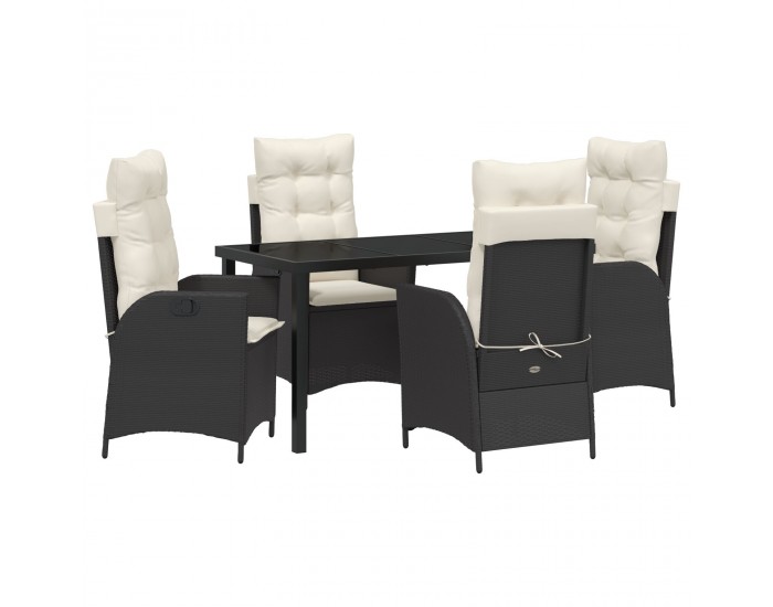 Sonata H 5 Часов комплект градински мебели с възглавници Черен Poly Rattan