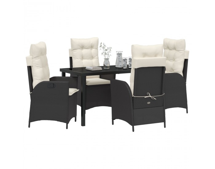 Sonata H 5 Часов комплект градински мебели с възглавници Черен Poly Rattan