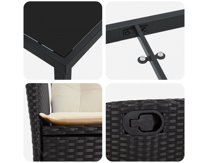 Sonata H 5 Часов комплект градински мебели с възглавници Черен Poly Rattan