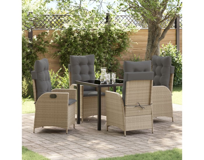 Sonata H 5 Часов Комплект Градински Столове с Възглавници Бежово Полирано