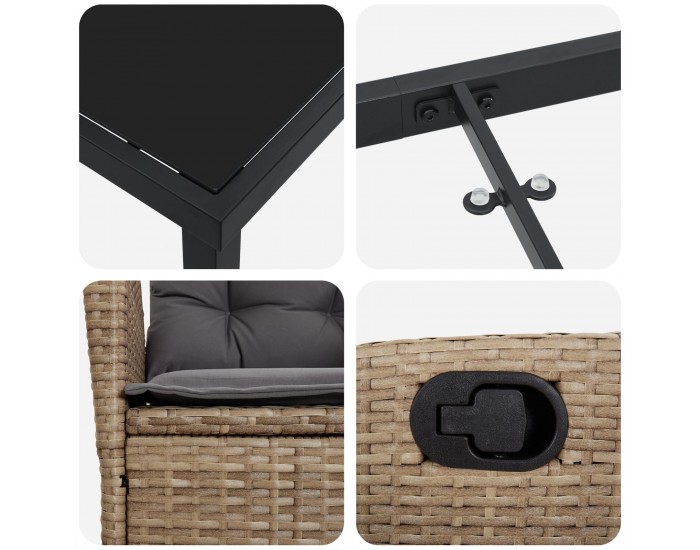 Sonata H 5 Часов Комплект Градински Столове с Възглавници Бежово Полирано