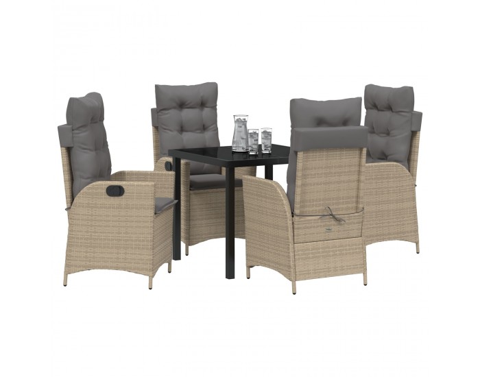 Sonata H 5 Часов Комплект Градински Столове с Възглавници Бежово Полирано