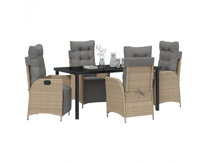 Sonata H 5 Часов Комплект Градинска Трапезария Бежова Поли Ратан