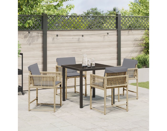 Sonata H 5 частен комплект градинска трапеза с възглавници бежов полиратан