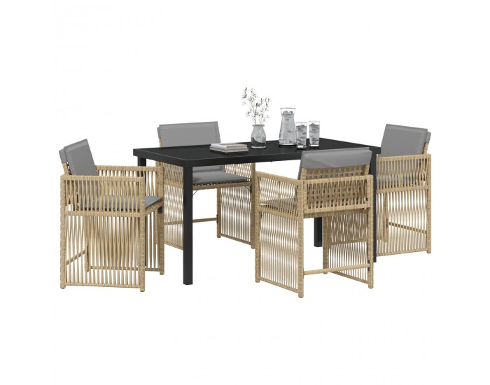 Sonata H 5 Часов Градински Трапезен Комплект с Възглавници Бежов Поли Ратан