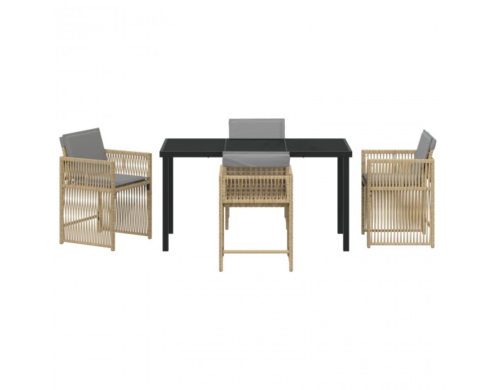 Sonata H 5 Часов Градински Трапезен Комплект с Възглавници Бежов Поли Ратан