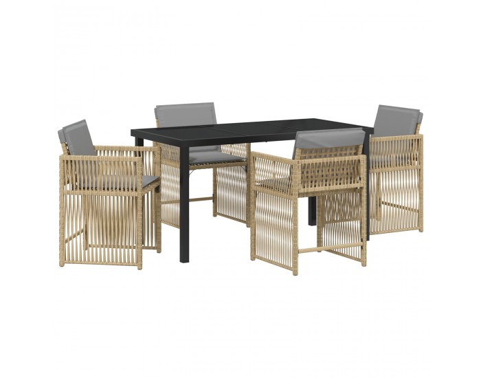 Sonata H 5 Часов Градински Трапезен Комплект с Възглавници Бежов Поли Ратан