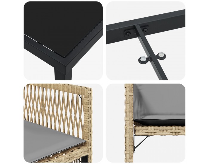 Sonata H 5 частен градински трапезен комплект с възглавници Бежов Поли Ратан