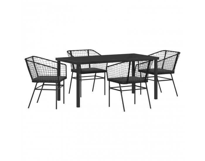 Sonata H 5 Часовна Градинска Трапезария с Възглавнички Черен Поли Ратан