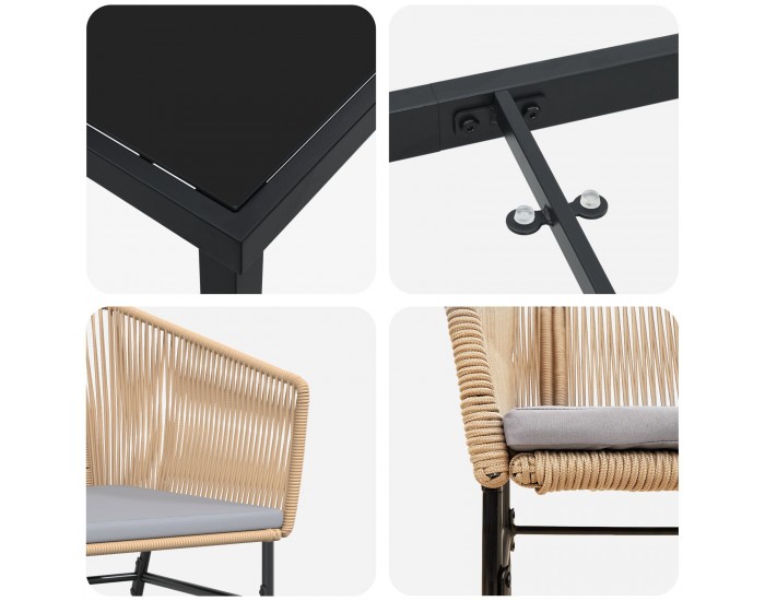 Sonata H 5 Часовна Градинска Трапезна Маса с Възглавници Кафяв Полиратан