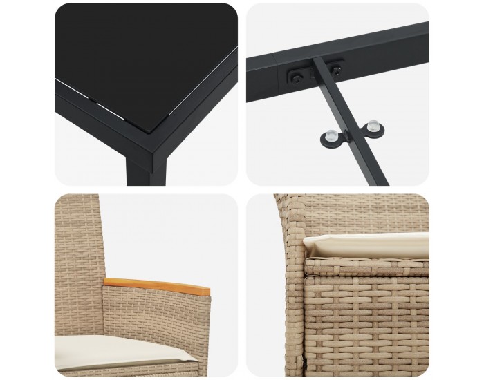 Sonata H 5 части градински трапезарен комплект с възглавници Бежов Полиратастов