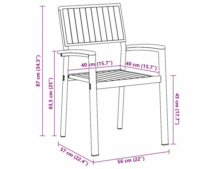 Sonata H Външни столове 2 бр. Стекливи сиви от масивно дърво акация и метал