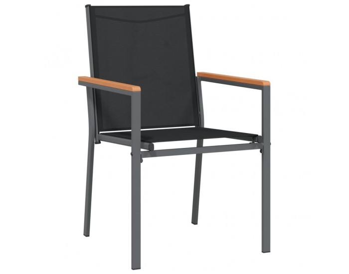 Sonata H Градински столове 6 бр черни 55x61,5x90 см Textilene и стомана