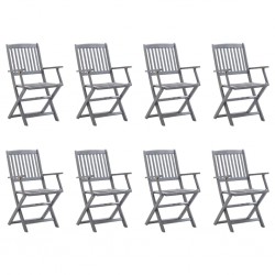 Sonata H Сгъваеми градински столове, 8 бр, с възглавници, акация масив - Градински столове