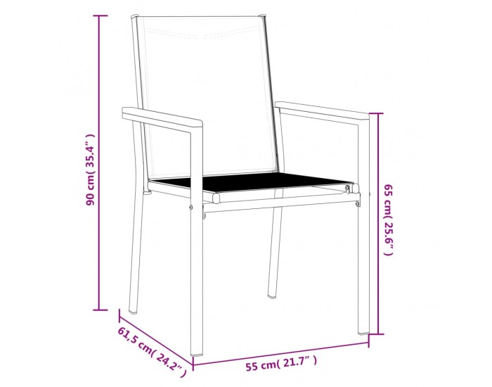 Sonata H Градински столове 4 бр черни 55x61,5x90 см Textilene и стомана