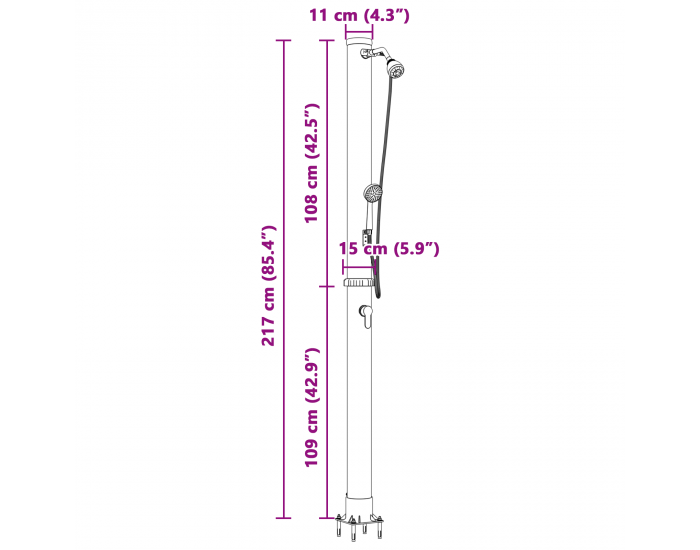 Sonata H Външен слънчев душ с ръчен душ 217 см 20 Л