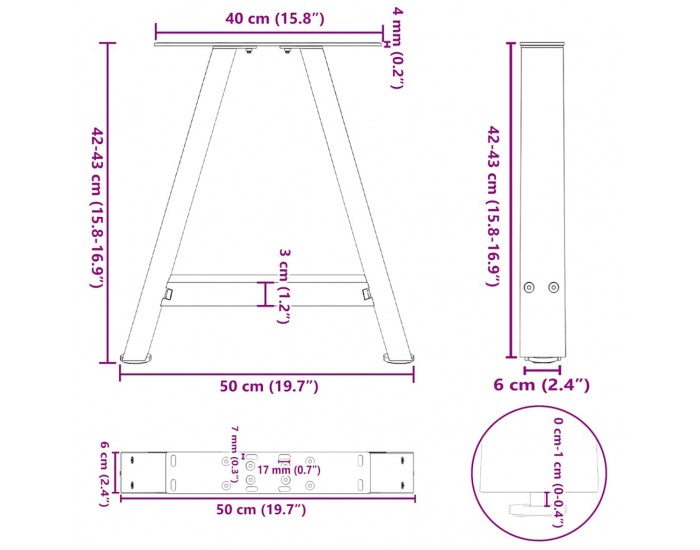 Sonata H Крака за масичка за кафе, А-образни, 2 бр., 50 x (42-43) см, стомана