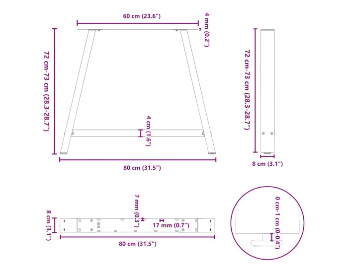 Sonata H Крака за трапезна маса, А-образни, 2 бр., 90 x (72-73) см, стомана