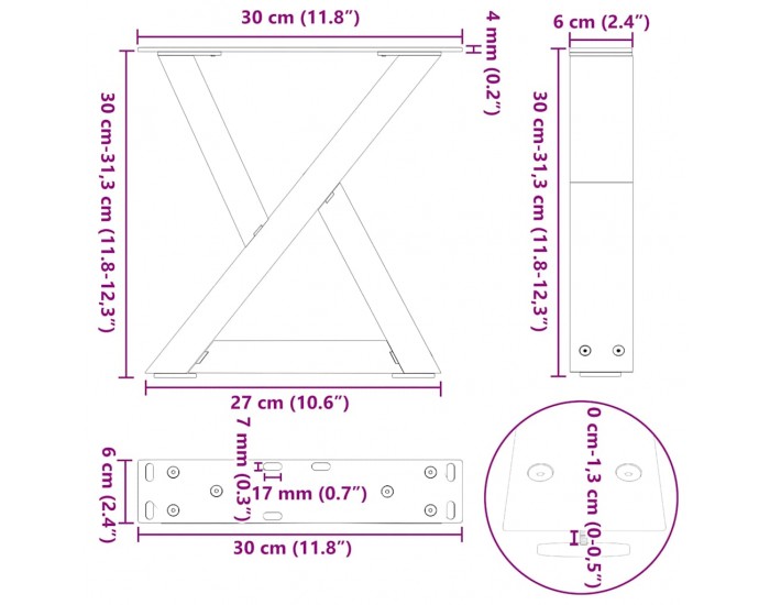 Sonata H Крака за масичка за кафе, 2 бр., черни, 30 x (30-31,3) см, стомана